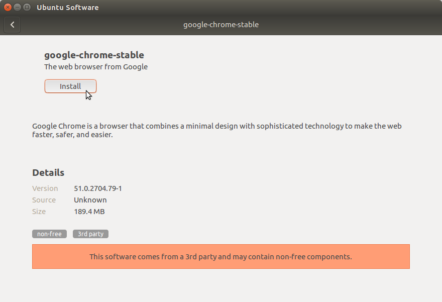 Install Google-Chrome on Ubuntu 16.04 by Ubuntu Software Install