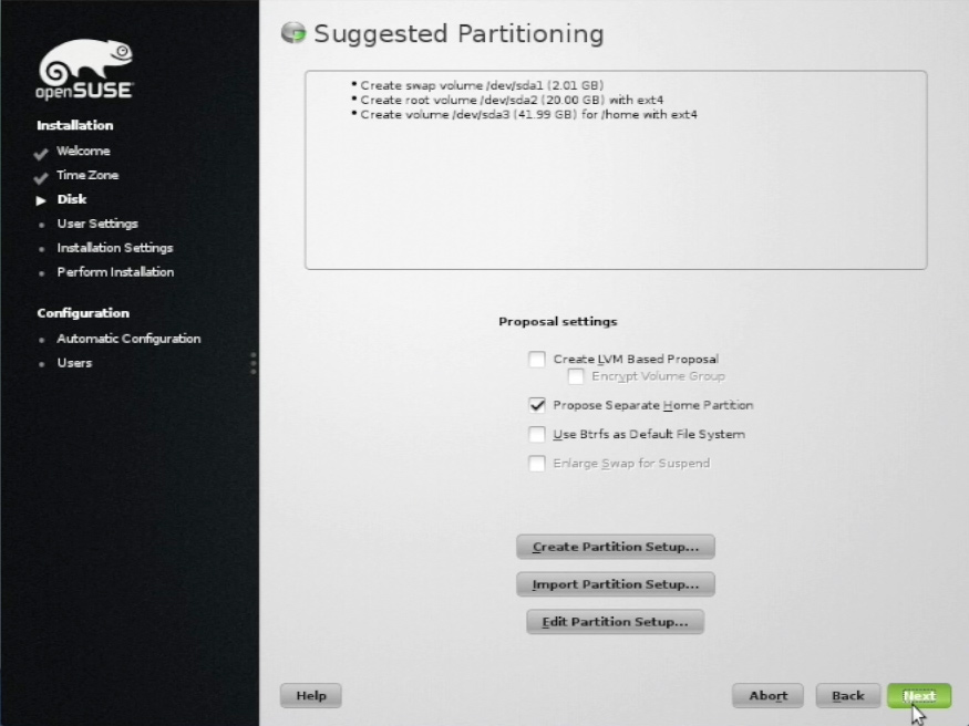 Install openSUSE 13.X KDE on VMware Fusion 6 Steps - Partitioning
