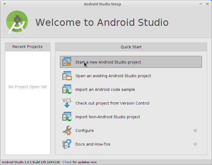 Android App Hello World on Android Studio IDE for Linux Mageia - Create New Android Studio Project