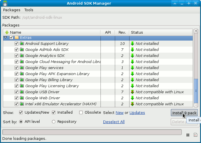 Installing Required Eclipse Libraries by Android SDK Manager