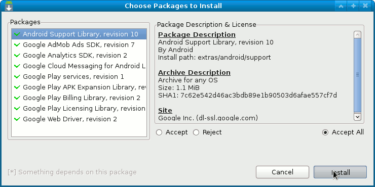 Installing Required Eclipse Libraries by Android SDK Manager Confirmation