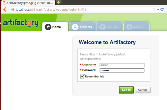 Artifactory Quick Start on Ubuntu 14.04 Trusty LTS - Login Admin Web UI