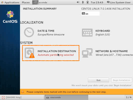 Install CentOS 7 GNOME on Parallels Desktop 9 - Select Installation Destination 1