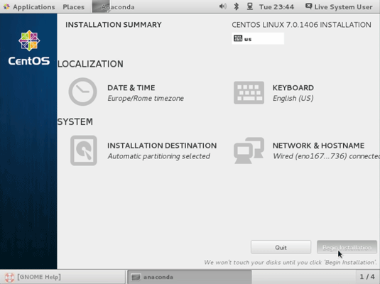 Install CentOS 7 GNOME on VMware Fusion 8 - Start Installation