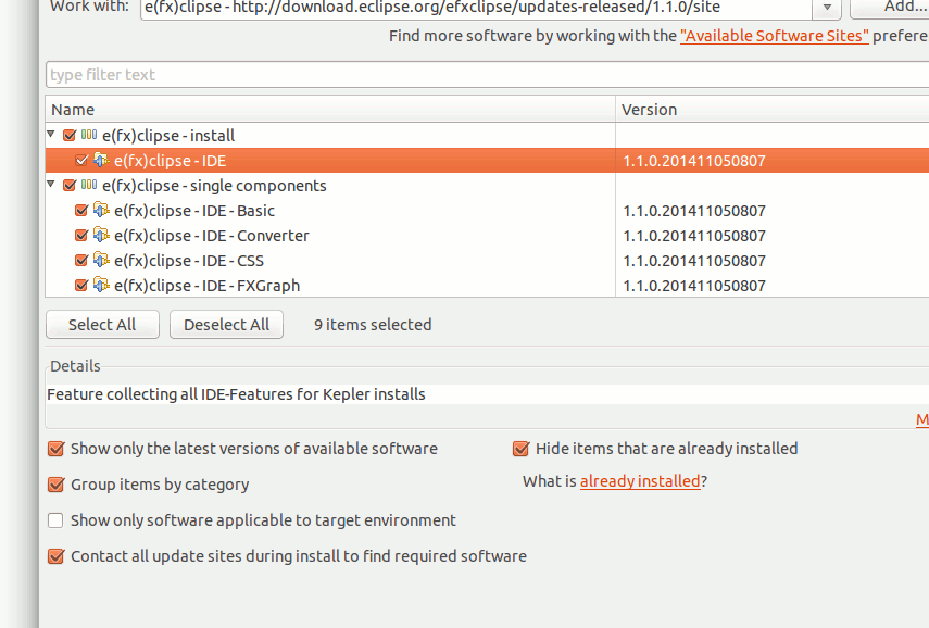 Java FX Quick Start on Eclipse for Ubuntu - efxclipse Plugin Installation
