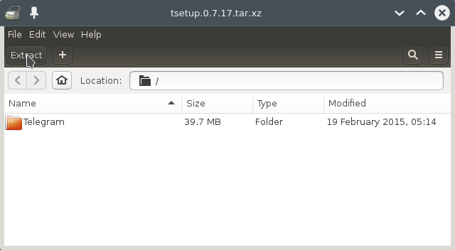 Telegram Messaging App Quick Start on Xubuntu 15.10 Wily - Extraction