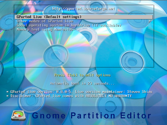 Partioning Windows 8 Disk - Starting GParted