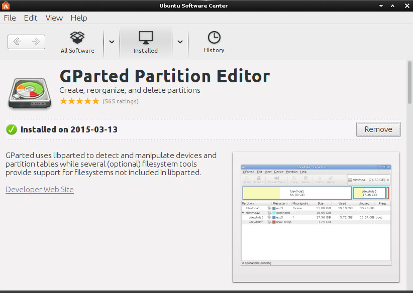 Installing Last GParted on Ubuntu 15.04 Vivid - Installation by Ubuntu Software Center