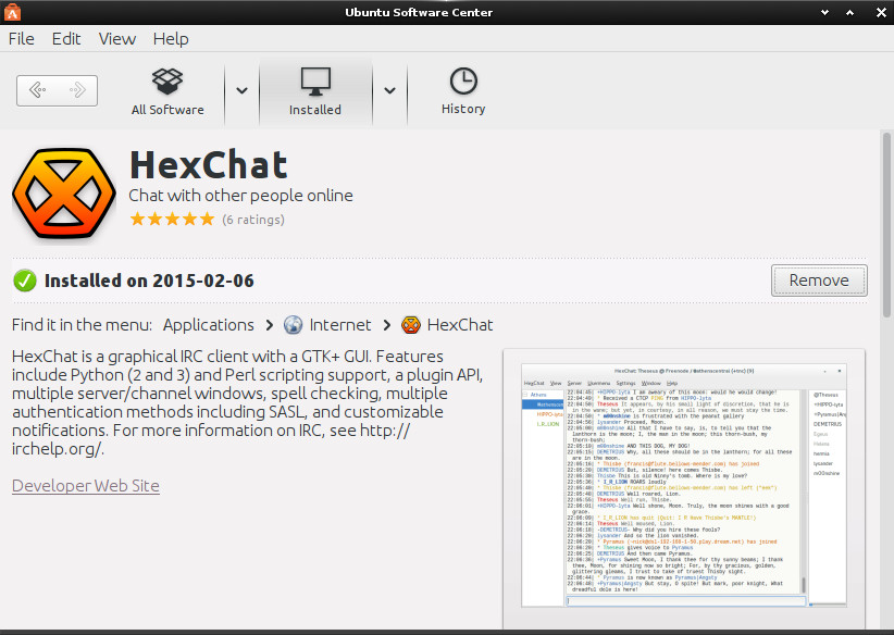 Installing Last HexChat on Ubuntu 15.04 Vivid - Installation by Ubuntu Software Center