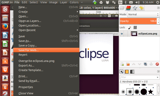 Save Images for Web by GIMP on Ubuntu - Saving