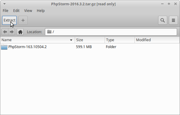 Linux Ubuntu 16.10 Yakkety PhpStorm 10 Installation - Extraction