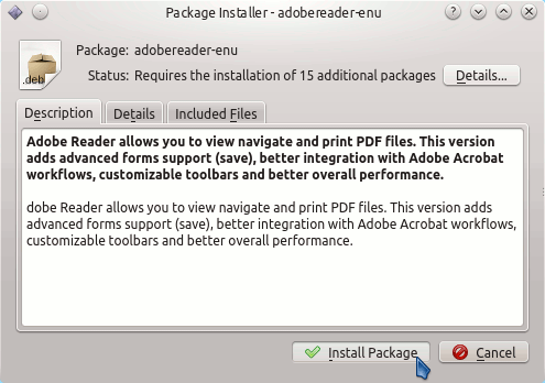 Install Adobe Reader 9+ on Kubuntu 14.04 Trusty LTS 32-bit - QApt Install Adobe Reader