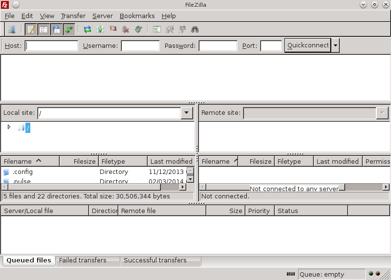 Getting-Started with FileZilla for Debian Wheezy 7 - FileZilla GUI