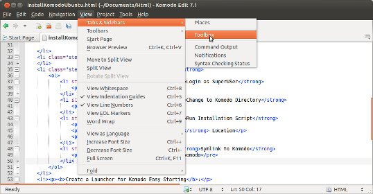 Komodo Edit Opening Toolbox