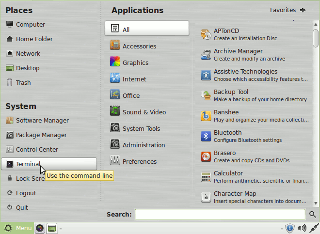 Linux Mint Viber Quick Start - Open Terminal