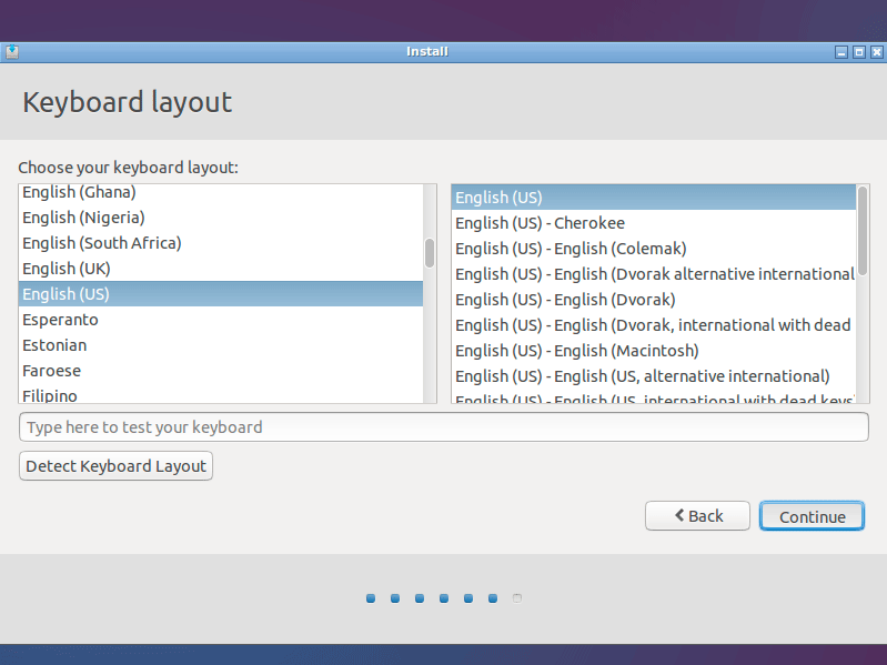 Lubuntu 14.10 Utopic Installation Steps on Top of Windows 7 - set keyboard layout