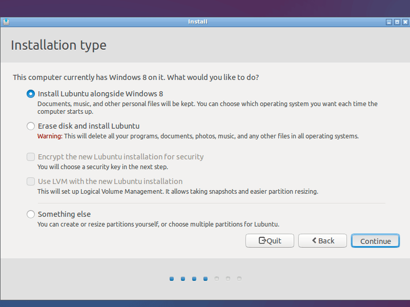 Lubuntu 14.10 Utopic Installation Steps on Top of Windows 8 - install lubuntu alongside windows 8