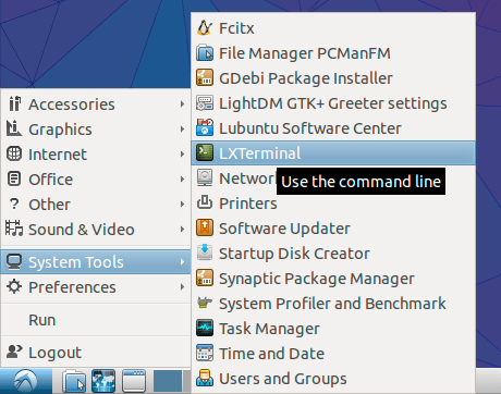 Telegram Quick Start for Lubuntu Linux - open terminal