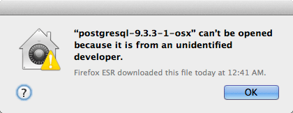 Install PostgreSQL 9.x on Mac Mavericks 10.9 OS X - Mac App from Unidentified Developer