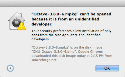 Install GNU Octave on Mac Mavericks 10.9 OS X - Mac App from Unidentified Developer