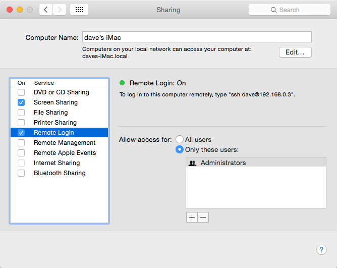 Mac Yosemite 10.10 Hadoop Quick Start - Enabling Remote Login
