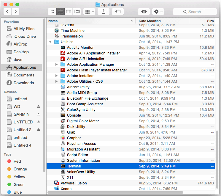 Mac Yosemite How to Free Up Space - Open Terminal