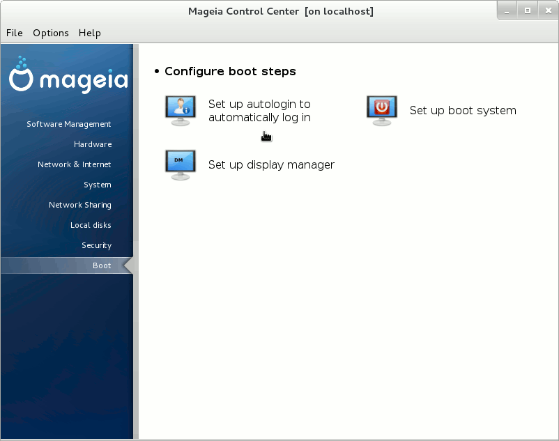 Mageia GNOME 3 Open Mageia Control Center - Boot Options