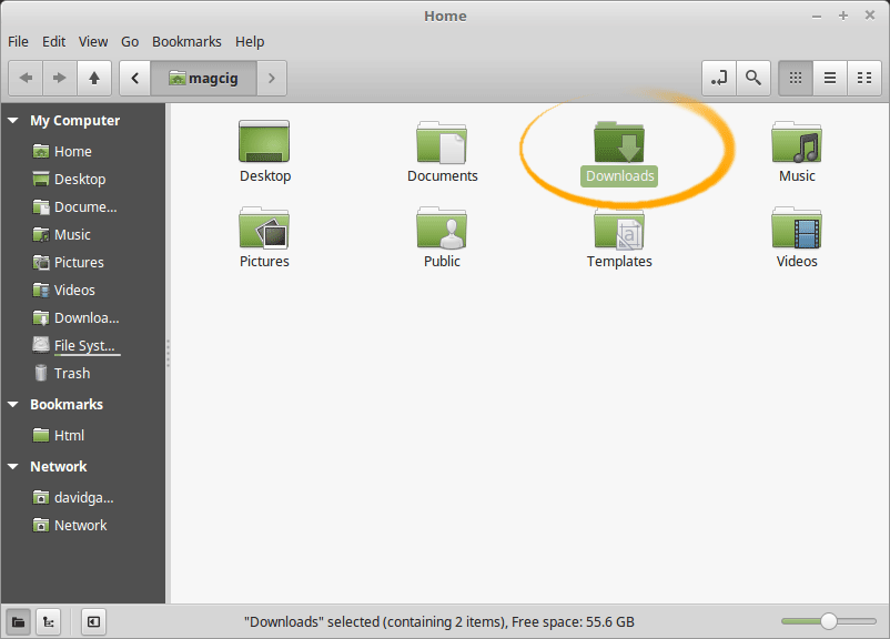 How to Access Folders & Drives in Linux Mint 18.1 Serena File Manager - Accessing Downloads