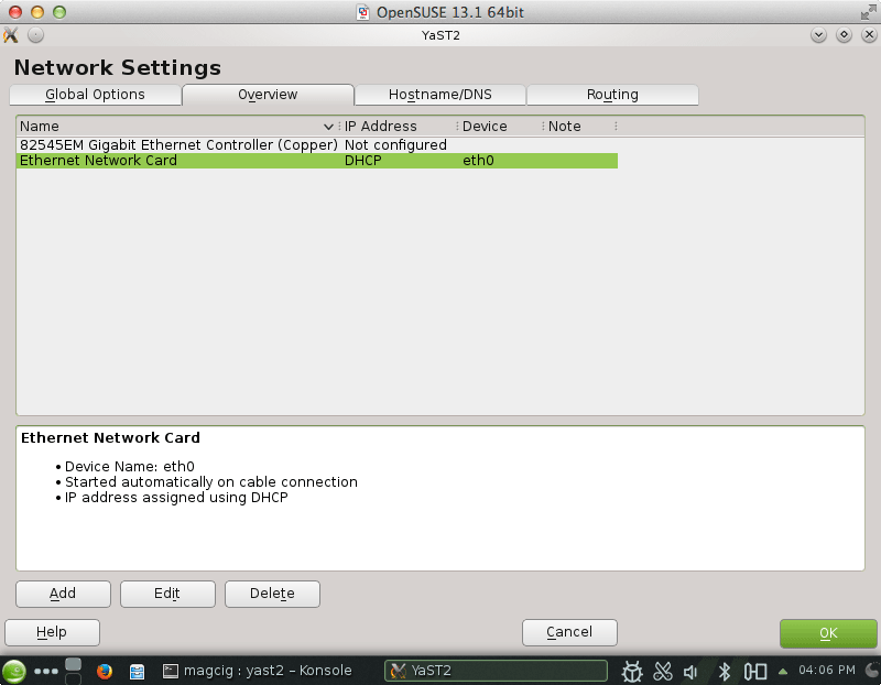 OpenSUSE 13.X How to Enable Internet Connection - Yast2 eth0 SetUp