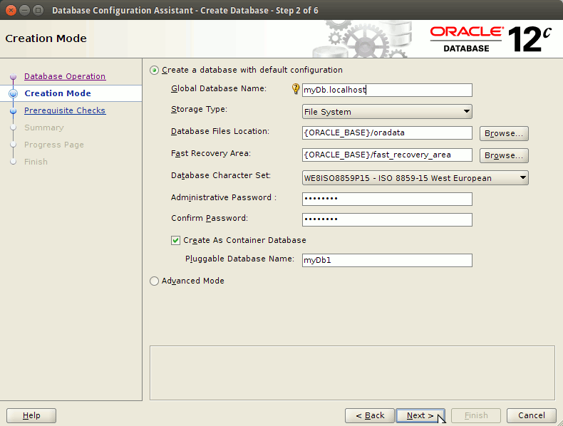 How to Create a Database Oracle 12c - setting parameters