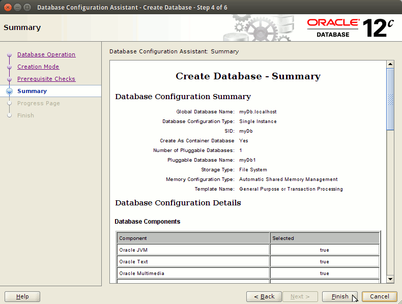 How to Create a Database Oracle 12c - db summary