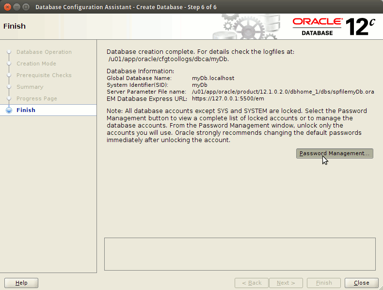 How to Create a Database on Oracle 12c - Setting Admin Passwords