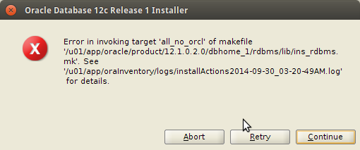 Ubuntu 16.10 Yakkety Xerus Amd64 Install Oracle 12c Database - Solve Error in invoking target 'all_no_orcl'