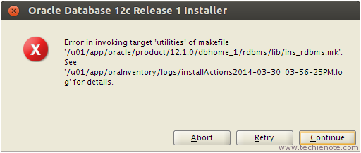 Ubuntu 14.10 Utopic Tahr TLS Amd64 Install Oracle 12c Database - Solve Error in invoking target 'utilities'