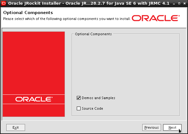Install Oracle JRockit 1.6 on openSUSE with Mission Control - Select Optional Components