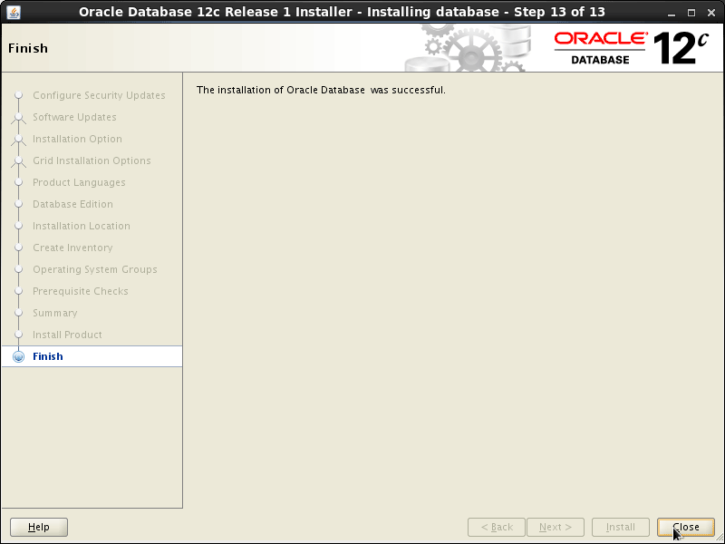 Oracle Database 12c R1 Installation for Red Hat RHEL 6 Step 13 of 13
