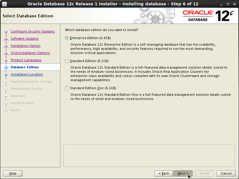 Oracle Database 12c R1 Installation for CentOS 7.x Step 6 of 13