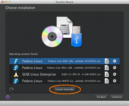 Install CentOS 7 GNOME on Parallels Desktop 9 - Select Media