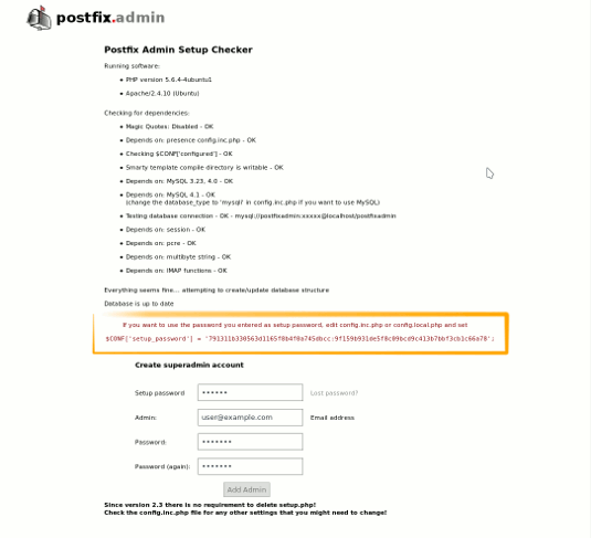 PostfixAdmin Initial Setup on Ubuntu - Setup Super-Admin Account