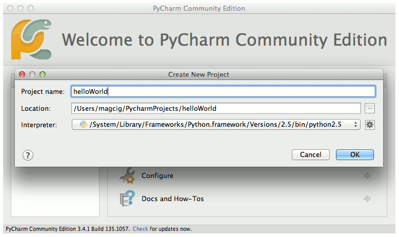 How to Install PyCharm Python IDE on macOS 10.9 Mavericks - PyCharm Project Naming