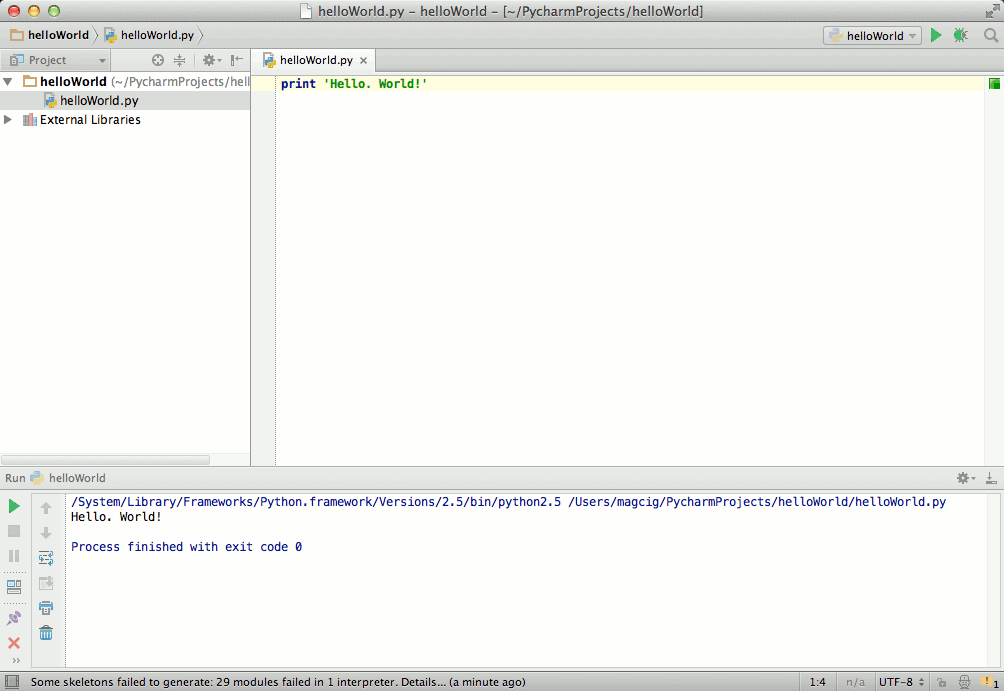 How to Install PyCharm Python IDE on macOS 10.9 Mavericks - PyCharm Run Output