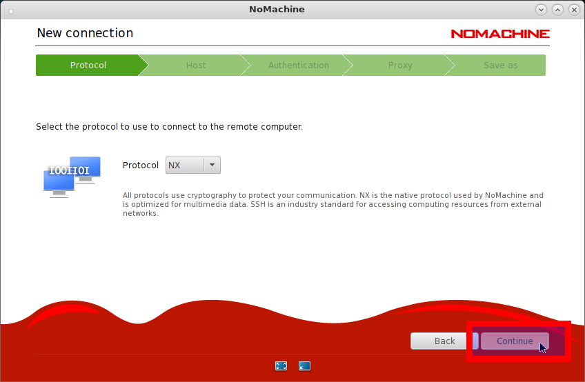 Quick-Start NoMachine Client Remote Desktop Connection on Fedora - Select Protocol