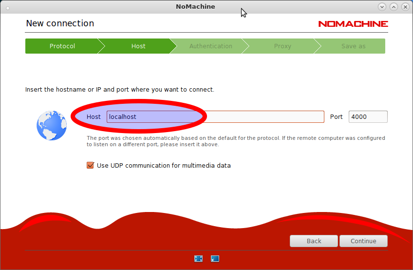 Quick-Start NoMachine Client Remote Desktop Connection on Fedora - Set Host URL