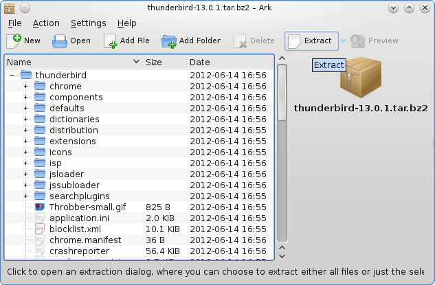 Unarchiving Latest Thunderbird on KDE4 Linux Desktop