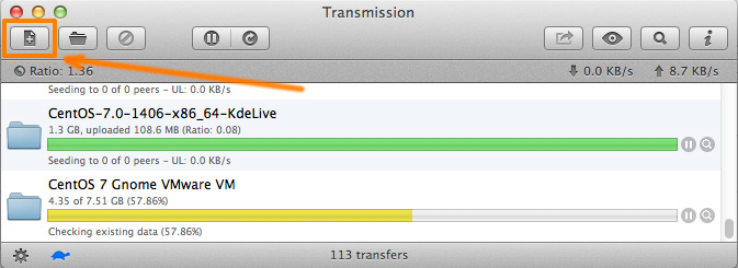 How to Create a Torrent with Transmission - Add Torrent Button