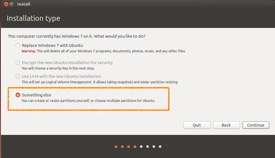 Installing Lubuntu 14.10 Utopic Based on Windows 7 - select something other