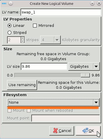 How to Shrink/Reduce/Resize a LVM Physical Volume on Lubuntu 14.04 Trusty LTS - System-config-lvm Recreate Swap LVM Volume 2