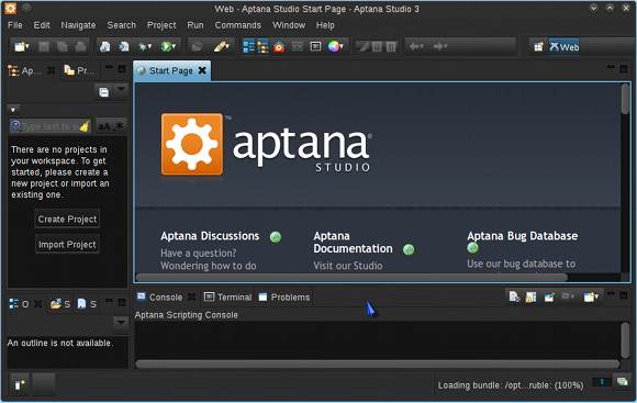 Install Aptana Studio 3 on Linux Mint Debian 2012/2013/2014 - Aptana Studio 3 GUI