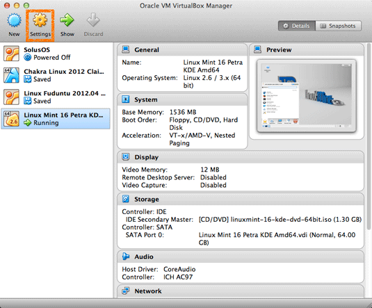 Linux Mint 16 Petra KDE Desktop Installation Steps on VirtualBox 7.3.X - Settings