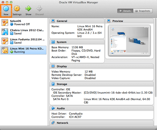 Linux Mint 16 Petra KDE Desktop Installation Steps on VirtualBox 7.3.X - Create VM